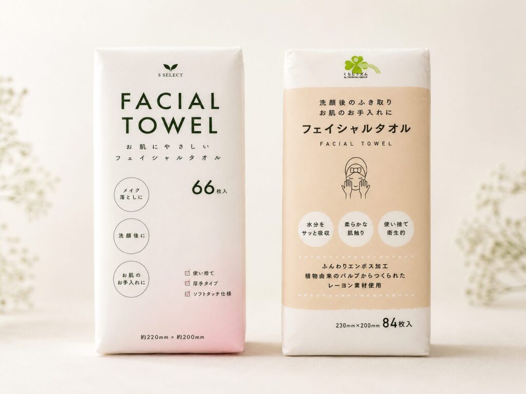 スギ薬局とツルハドラッグのフェイシャルタオルのパッケージ写真