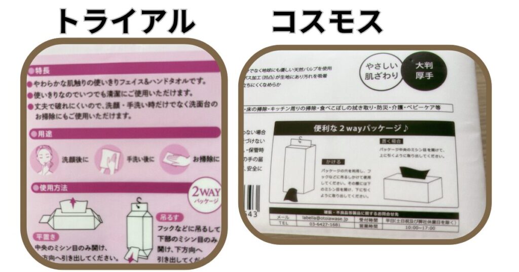 トライアルとコスモスの2wayパッケージの説明がある裏側写真