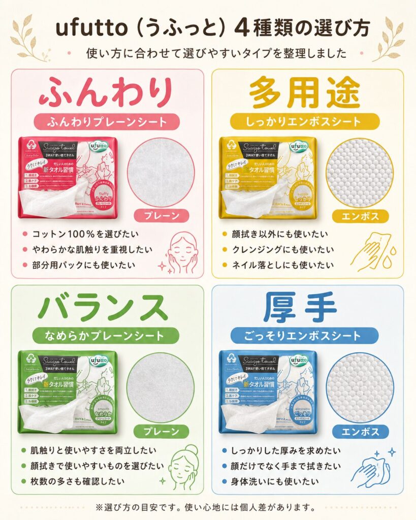 使い方に合わせたufutto4種類の選び方図解