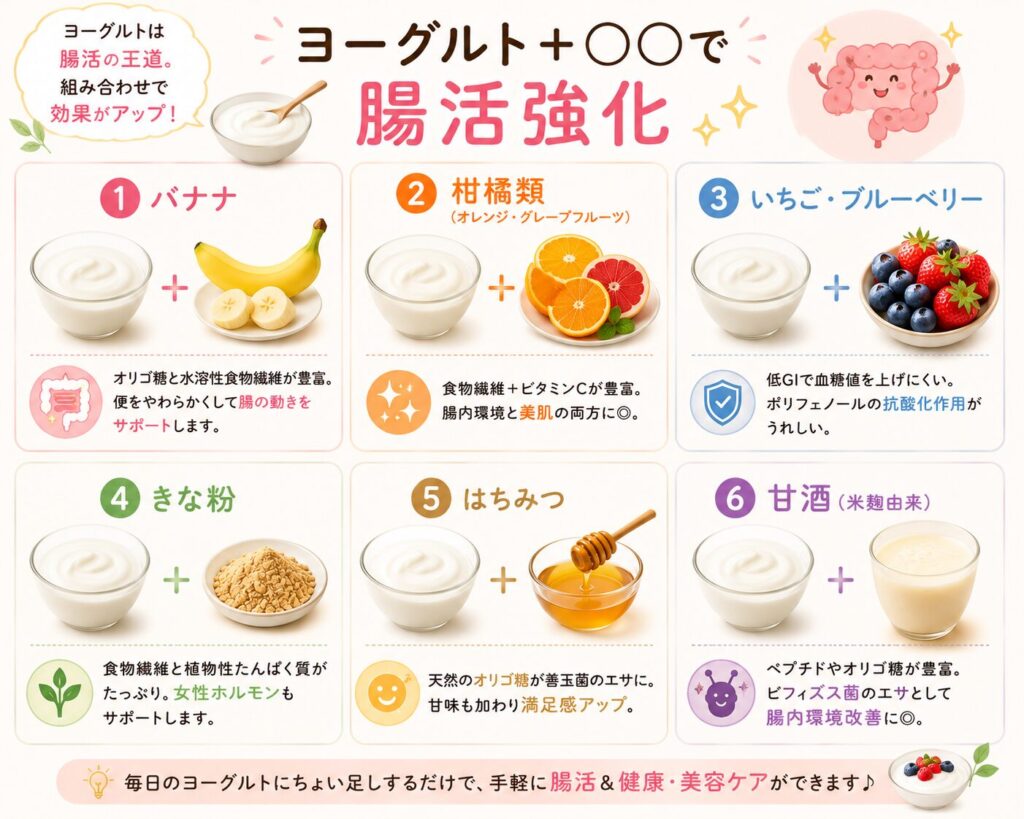 ヨーグルト➕食材で腸活強化の図解