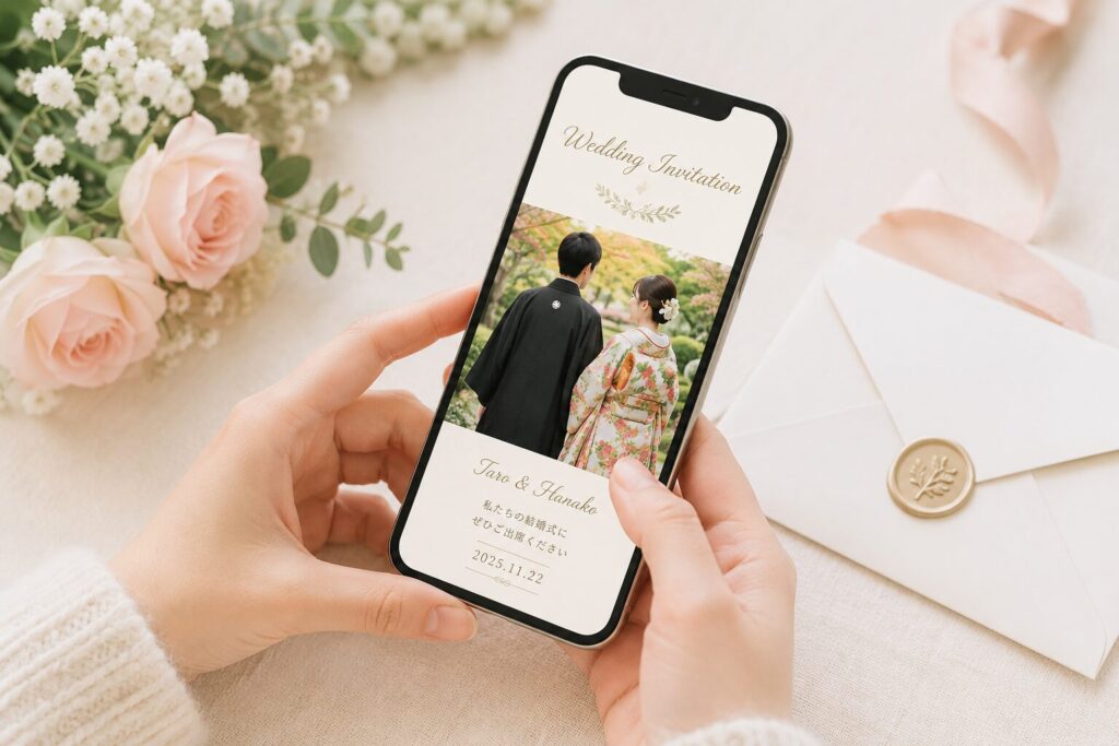 スマホに表示された結婚式のWEB招待状のイメージ