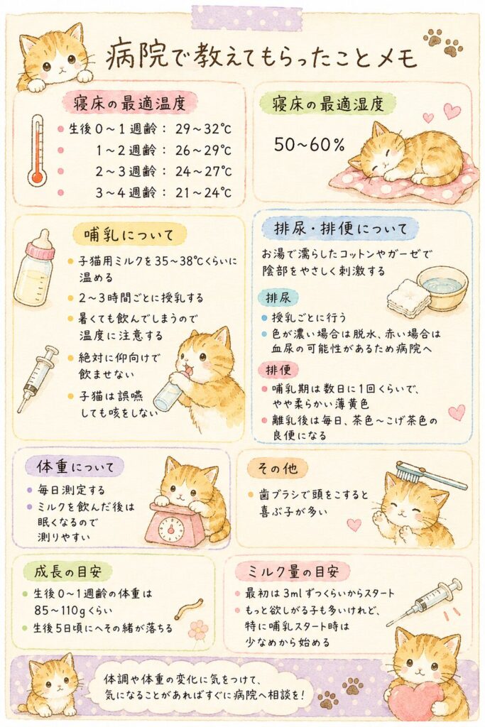 病院で教えてもらったことメモをまとめた画像