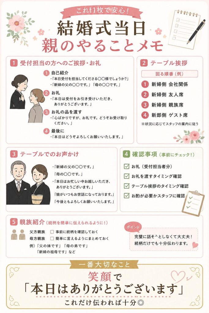 結婚式当日親のやることメモ図解
